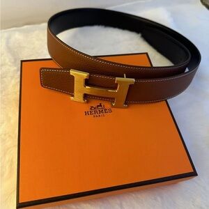 Hermes Chocolate Brown Belt with Gold H Buckle